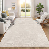 Pauwer 8x10 washable area rug in beige with soft, low-pile texture for living rooms.