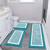 Pauwer aqua blue bath mat set showcases plush comfort for daily routines.