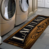 Pauwer laundry mat 20x60 in front of washer protecting floors with style.