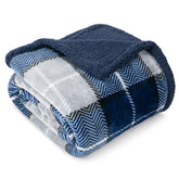 PAVILIA Blue Navy Plaid Sherpa Blanket for sofa, with plush warmth.