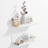 PAVSTINE acrylic wall shelf setup showing adhesive installation for clutter-free storage