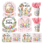 Peghoqu He Is Risen Easter dinner plates with pink bunny cross design for festive meals