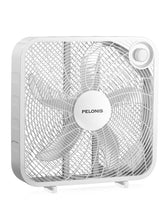 Pelonis 20-inch box fan front view delivering strong airflow for larger spaces