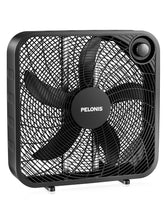 Pelonis 20-inch box fan motor closeup with durable copper motor for reliable cooling.