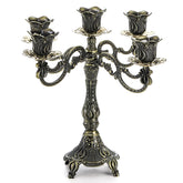 Peohud 5-candle metal candelabra assembly view showing compact centerpiece setup