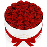 Perfectione Roses 27-rose box presents an elegant, long-lasting gift for anniversaries.
