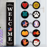 PERFNIQUE welcome sign for front porch leaning against a wall enhances curb appeal.