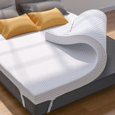 PERLECARE 3-inch gel memory foam topper on bed for pressure relief and cloud-like comfort.