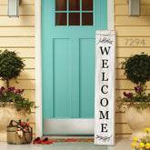 PEROUU welcome sign on porch standing with leaves enhances curb appeal.