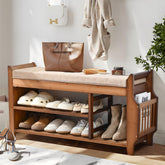PETKABOO bamboo shoe bench seat with hidden drawer for small items.