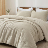 PHF Ultra Soft Waffle Weave Comforter Set on bed with soft warmth