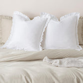 PHF washed cotton euro sham with ruffle in white adds soft farmhouse charm.