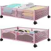 PHINOX under-bed storage with wheels pink front view for easy access under the bed.