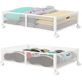 PHINOX under-bed storage with wheels showing durable metal body for organized use.