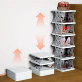 PHUNIGEEFT foldable shoe rack closed, compact storage for small spaces.