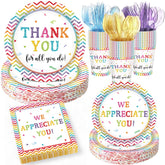 Pickmesh Thank You 9-inch dinner plates with vibrant colors for a polished event.