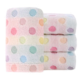 Pidada hand towels set of 4 with colorful beige polka dots for stylish bathroom decor.