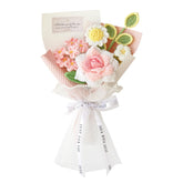 Piklado crochet pink rose daisy bouquet close-up showcases handmade petals and lasting color for home decor.