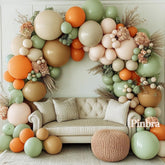 Pinbra dusty green and orange balloon garland kit for a chic neutral backdrop.