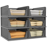 PinkPum 6-pack closet organizers stackable for vertical storage in small spaces.