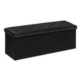 PINPLUS black velvet storage ottoman bench with plush cushion offers comfortable seating.
