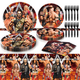 PINUO wrestling table cover with bold graphics for a festive setup.