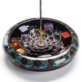 PIOSRTRR crystal lotus incense holder in a calming space with lotus and crystals