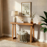 Plank+Beam console table 36-inch front view with knot-free pine and pecan finish