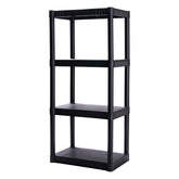 Plano 4-shelf plastic storage shelves for versatile pantry and garage organization.