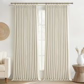 PleatedDrapes thick linen sand beige curtain close-up showing luxury texture for living room ambience
