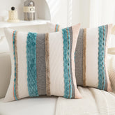 PLEPATE boho pillow cover front view teal; textured chenille for cozy seating