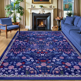 PLHXFR floral blue rug wide view enhances living room ambience