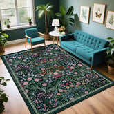 PLHXFR Floral Rug dark green close up showing soft pile and detailed florals for cozy spaces