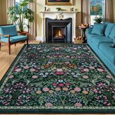 PLHXFR floral washable rug 9x12 shown in living room, easy cleaning for busy families