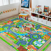 Plumlik Car Rug Play Mat with vibrant city skyline for imaginative play.