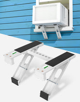 Plusluck window AC bracket front view highlighting universal fit and sturdy support.