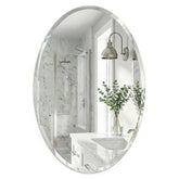 Pocetry 20x28 frameless oval mirror, front view, enhances small bathrooms with bright, airy feel.