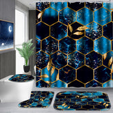 Poedist shower curtain with sky blue honeycomb marble pattern offers stylish water protection