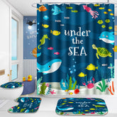 Poedist Under The Sea shower curtain with fade-resistant ocean design for a playful bathroom.