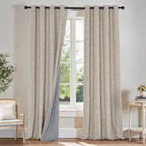 PONY DANCE linen blackout curtains on a bedroom window for enhanced privacy and darkness