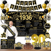PopularLdo 90th birthday banner in black and gold for a classy celebration.