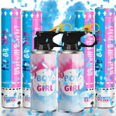 POPUPARTY blue gender reveal extinguishers ready for a dramatic baby announcement moment.