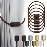 Porlau coffee magnetic tiebacks on drapes add a modern touch.