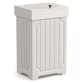 Povrgive Wood Trash Can Cabinet front view with hidden 13-gallon capacity.