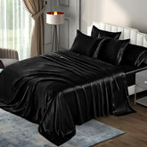 P Pothuiny satin sheets king 6-piece set on bed delivers silky softness and year-round comfort.