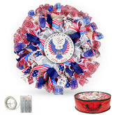 Presentastic 250th anniversary wreath on front door with detachable 1776-2026 sign for bold curb appeal