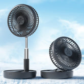Primevolve battery-powered fan with foldable design for travel-friendly cooling.
