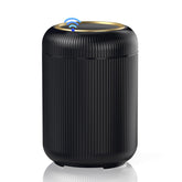Procade automatic touchless trash can front view with black and gold lid for hygienic disposal.