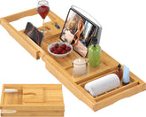 Promitop foldable bathtub caddy tray extending to fit most tubs and keep items within reach.