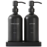Prus Waso black soap dispenser with pump for stylish bathroom organization.